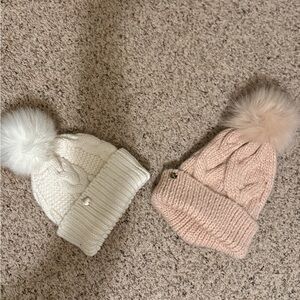 Express Women's Knit Beanie Set - Cream and Pink